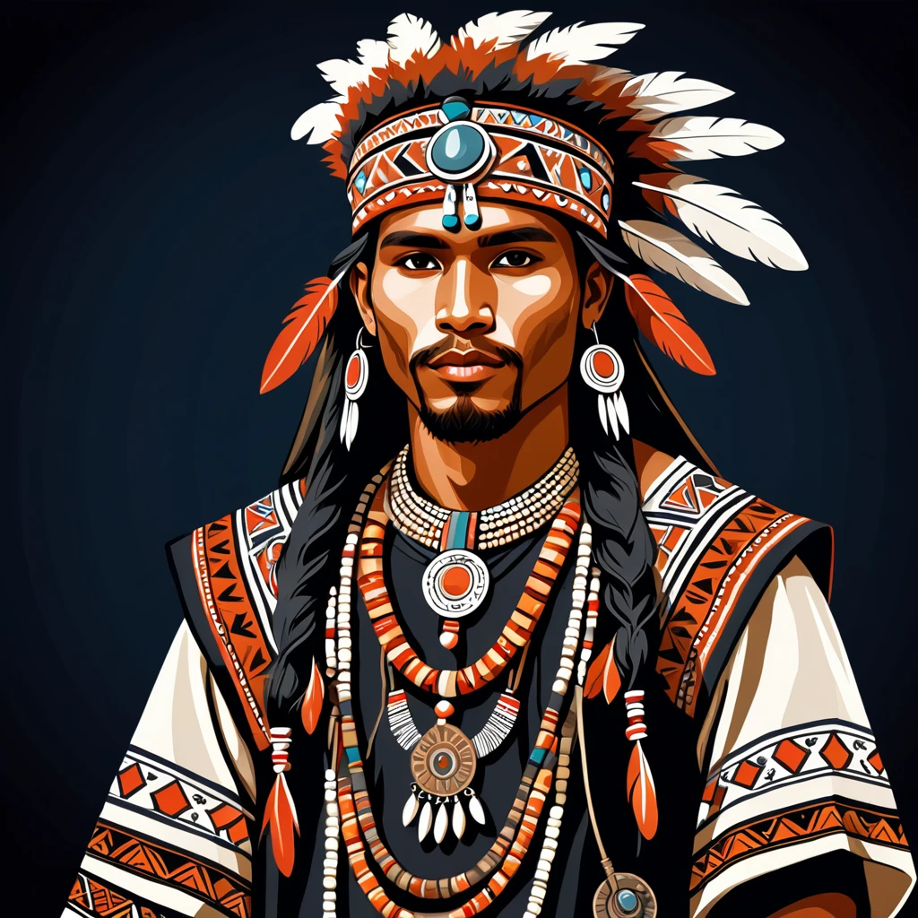 man in folk outfit from an unknown tribe, vector graphics, strong contours