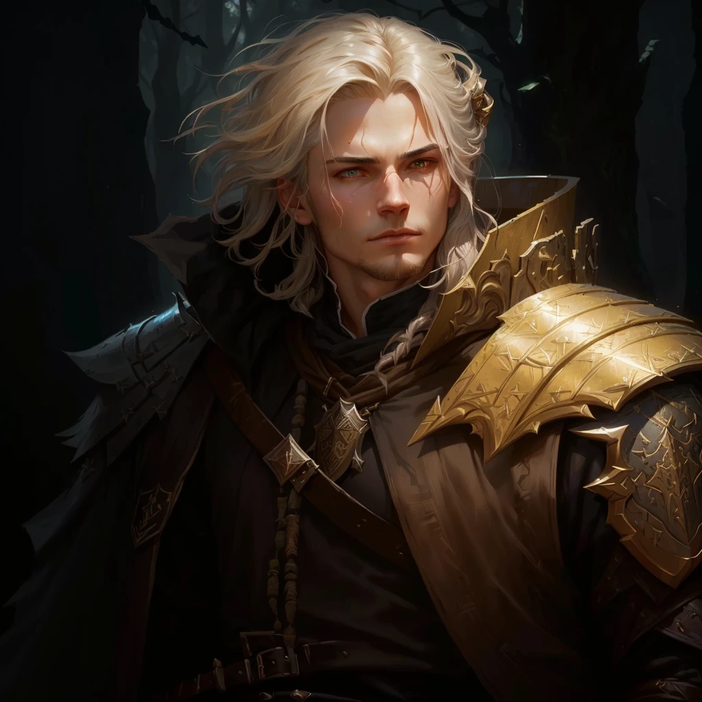 a close up of a knight, portrait of fin wildcloak, rpg portrait concept art, a portrait of a male, epic rpg portrait, tuomas korpi and wlop, fantasy male portrait, rpg book portrait, portrait of a dnd character, neoartcore and charlie bowater, fantasy concept art portrait, forest background