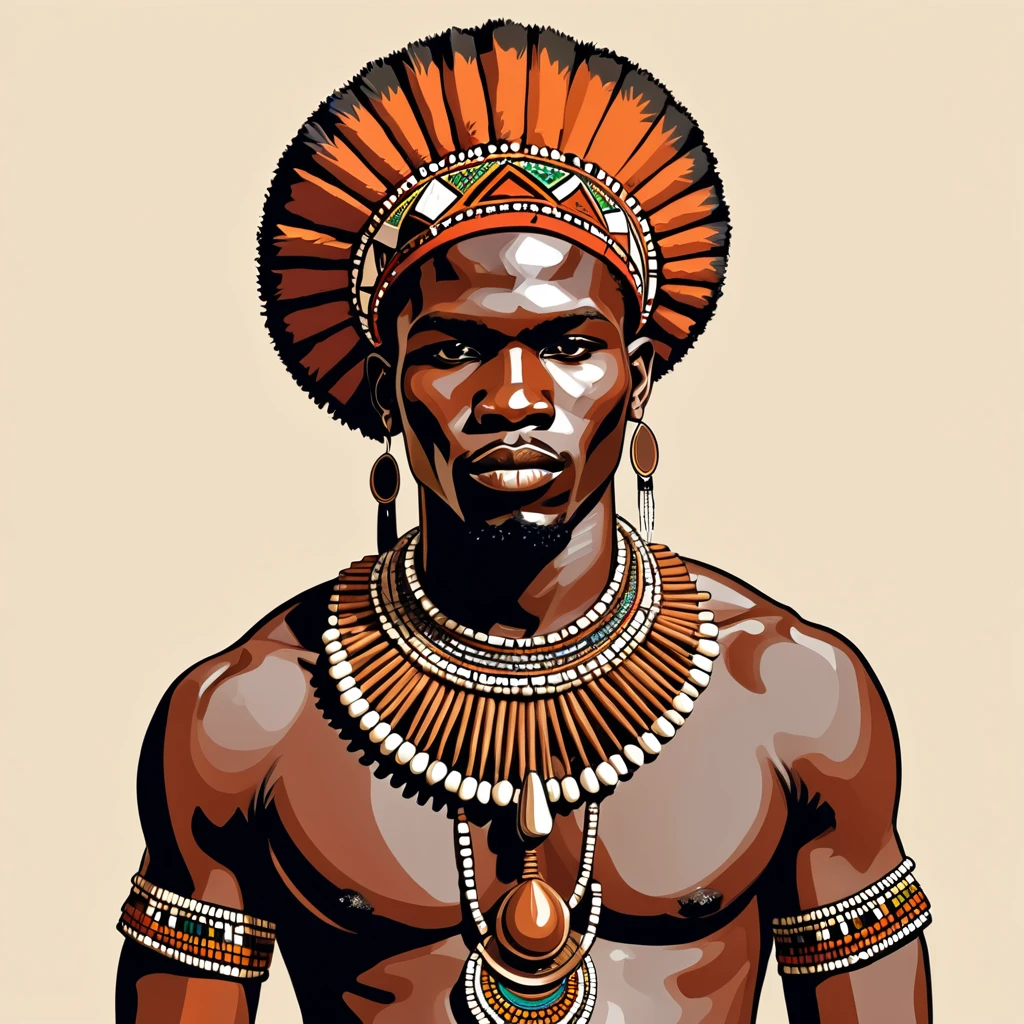 man in folk outfit from an unknown african tribe, vector graphics, strong contours