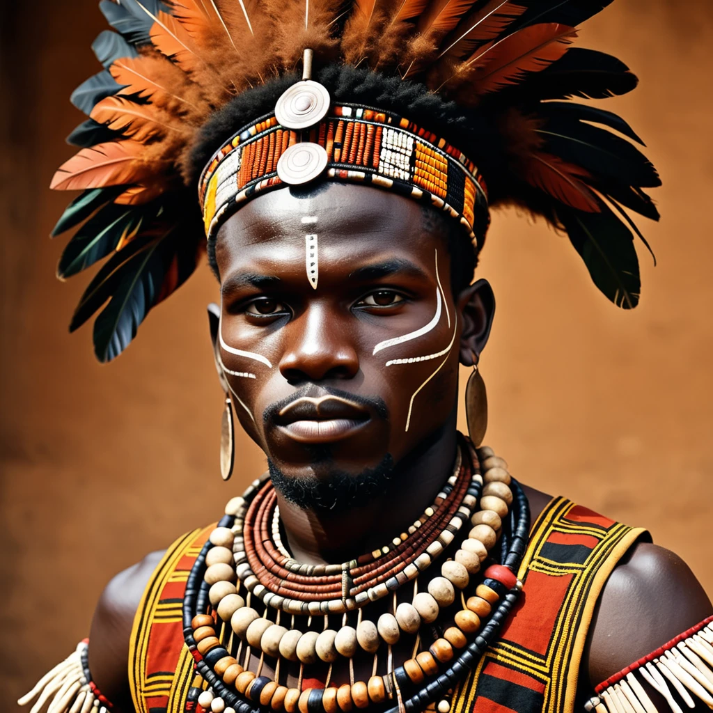 man in folk outfit from an unknown african tribe, vector graphics, strong contours