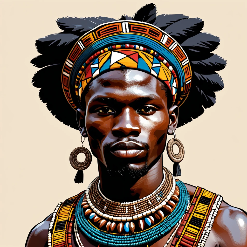 man in folk outfit from an unknown african tribe, vector graphics, strong contours