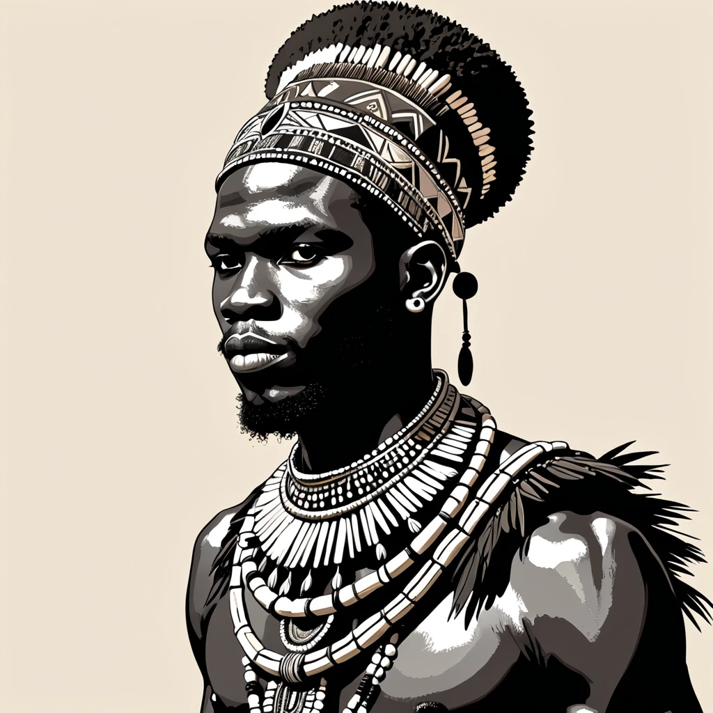 man in folk outfit from an unknown african tribe, vector graphics, strong contours