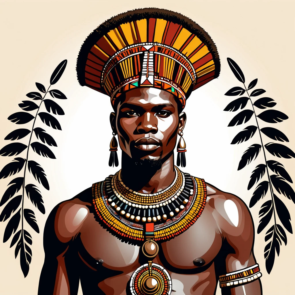 man in folk outfit from an unknown african tribe, vector graphics, strong contours