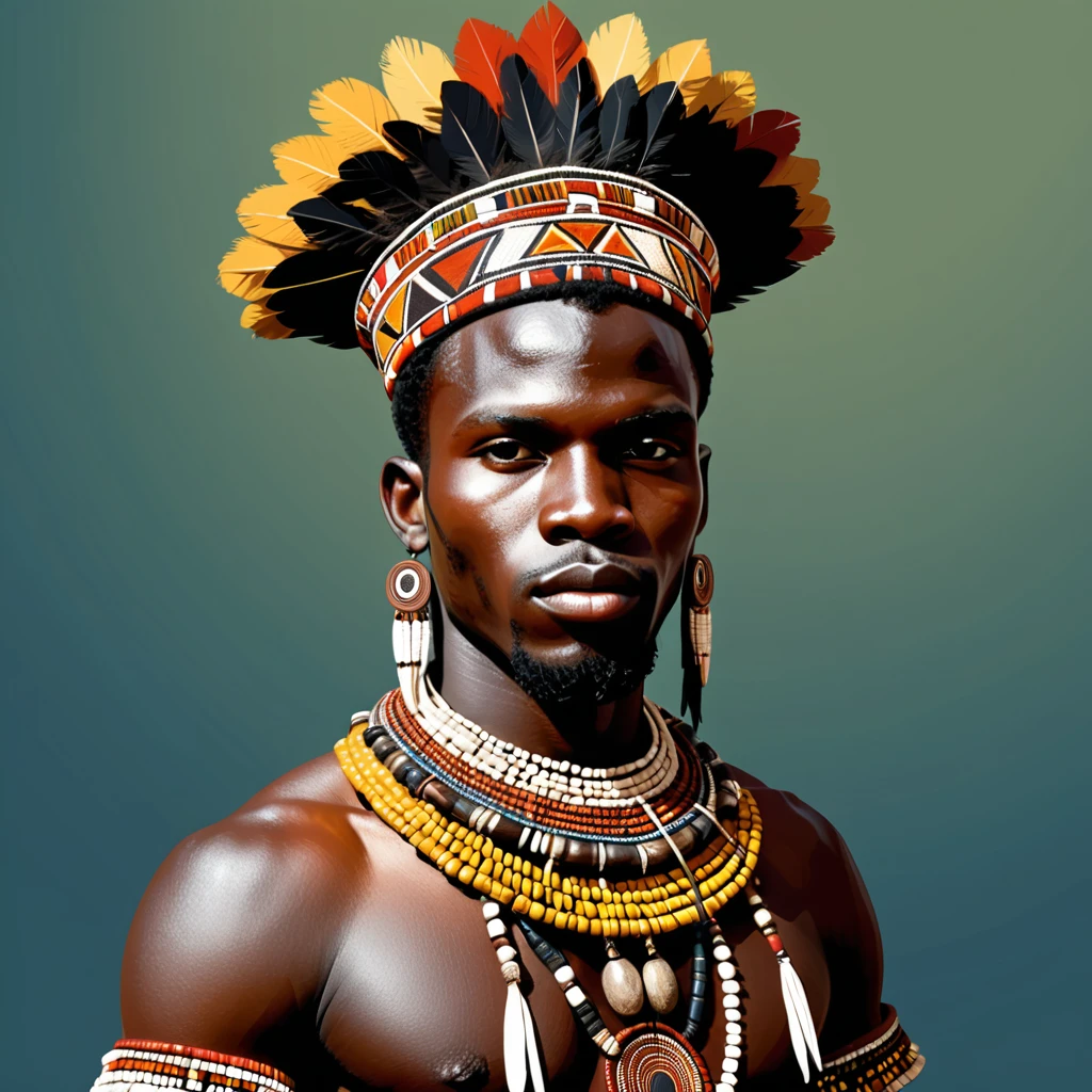man in folk outfit from an unknown african tribe, vector graphics, strong contours