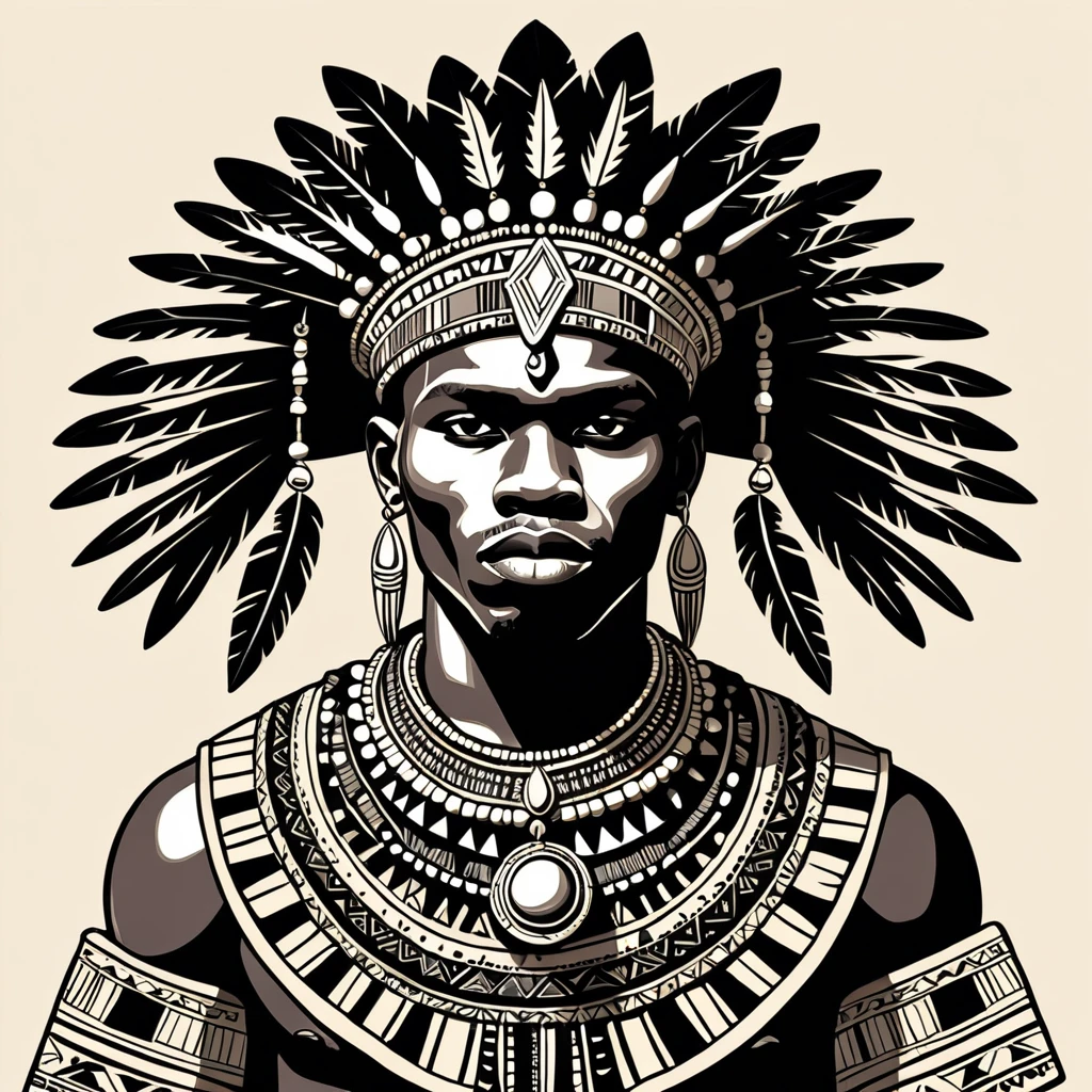 man in folk outfit from an unknown african tribe, vector graphics, strong contours