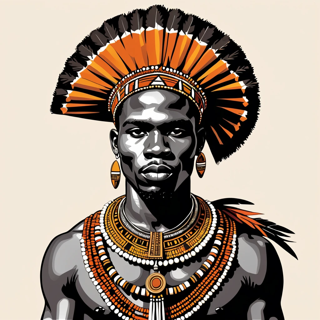 man in folk outfit from an unknown african tribe, vector graphics, strong contours