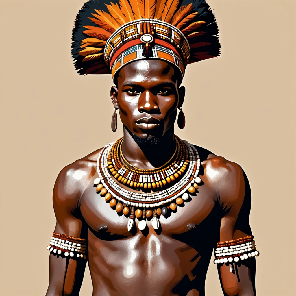 man in folk outfit from an unknown african tribe, vector graphics, strong contours