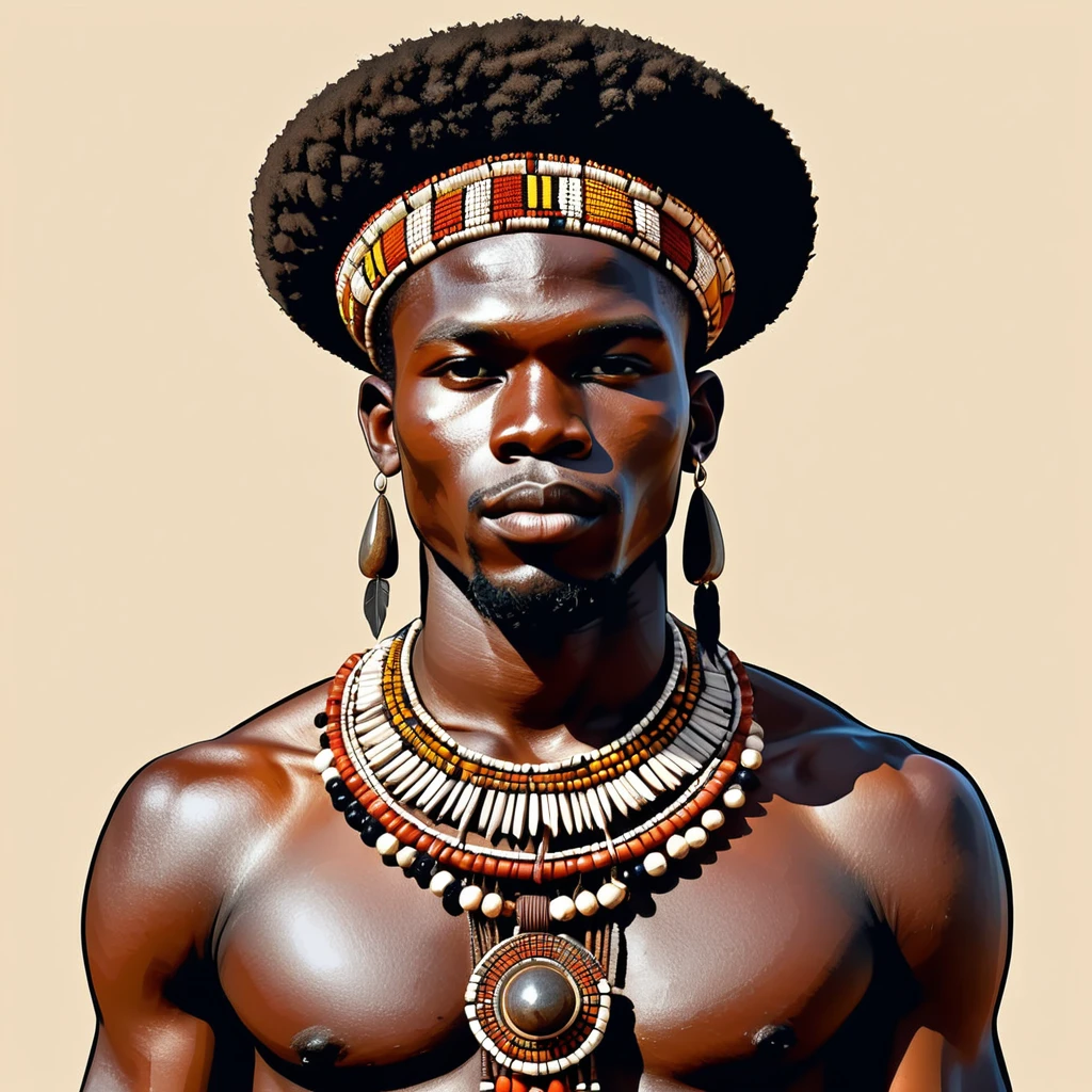 man in folk outfit from an unknown african tribe, vector graphics, strong contours