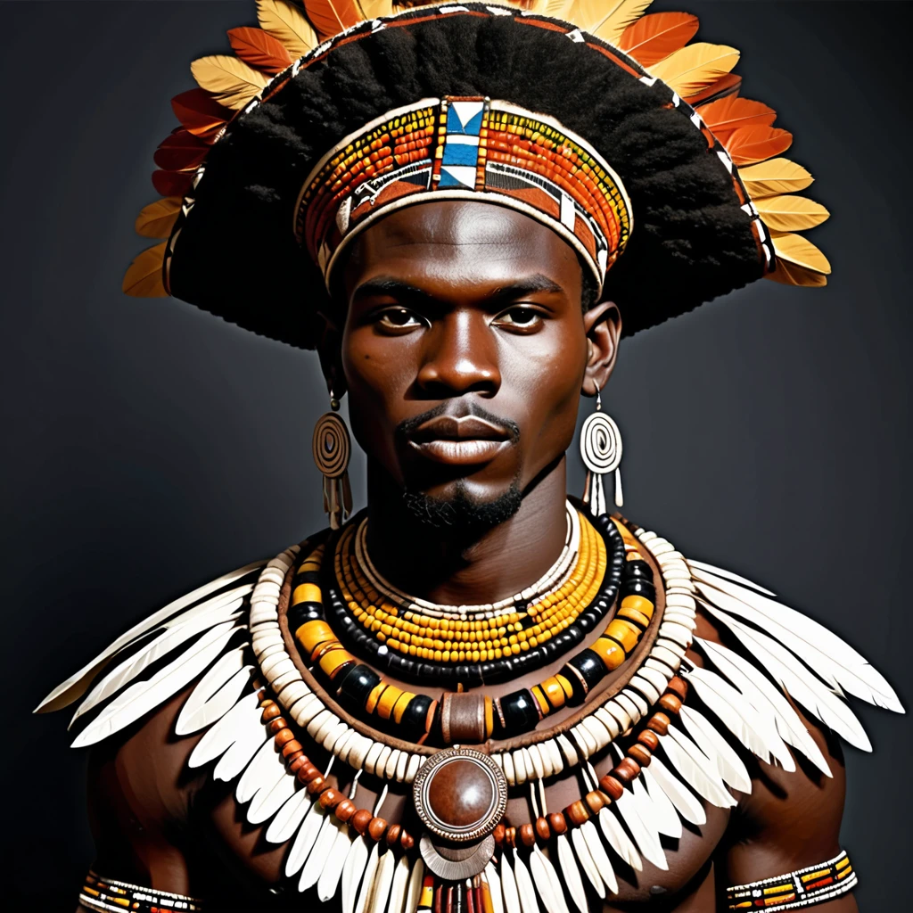 man in folk outfit from an unknown african tribe, vector graphics, strong contours