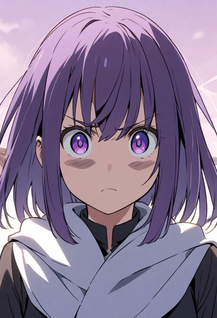 Straight-faced purple-haired anime girl