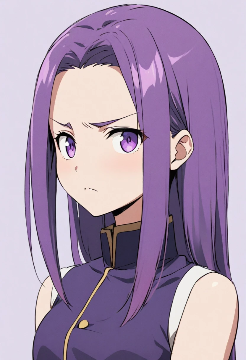 Straight-faced purple-haired anime girl