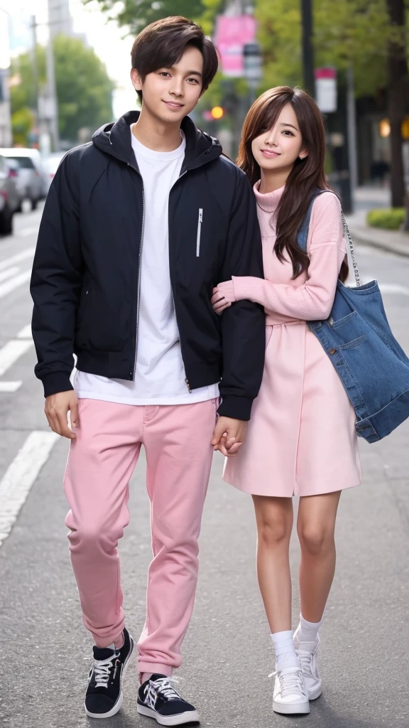 Couple pink cute Boyfriend's back view