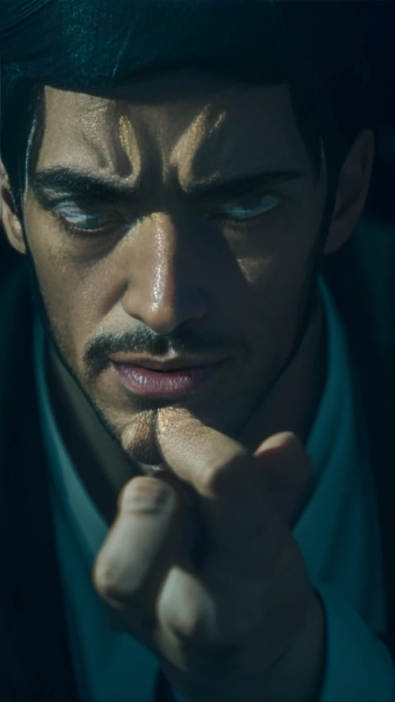 Very realistic man's face in detail, cinematic color, Keep the hand sign