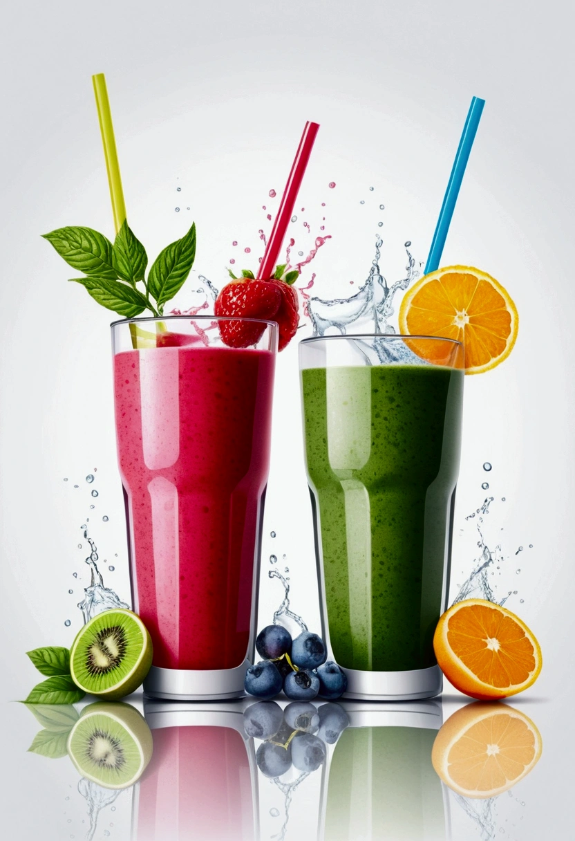 there are two of colorful healthy drinks, two glasses, the glasses sitting on a surface, juices, smoothie and infused water , illustration, isolated with solid white background, surrounded with negative space, centered composition, very precise line, Isolated, (((solid white background))), perspective angle of view, (lora:add-detail-xl:1), (masterpiece), (best quality), Leonardo style, vector art, (lora:Leonardo-illustration:1), vector art