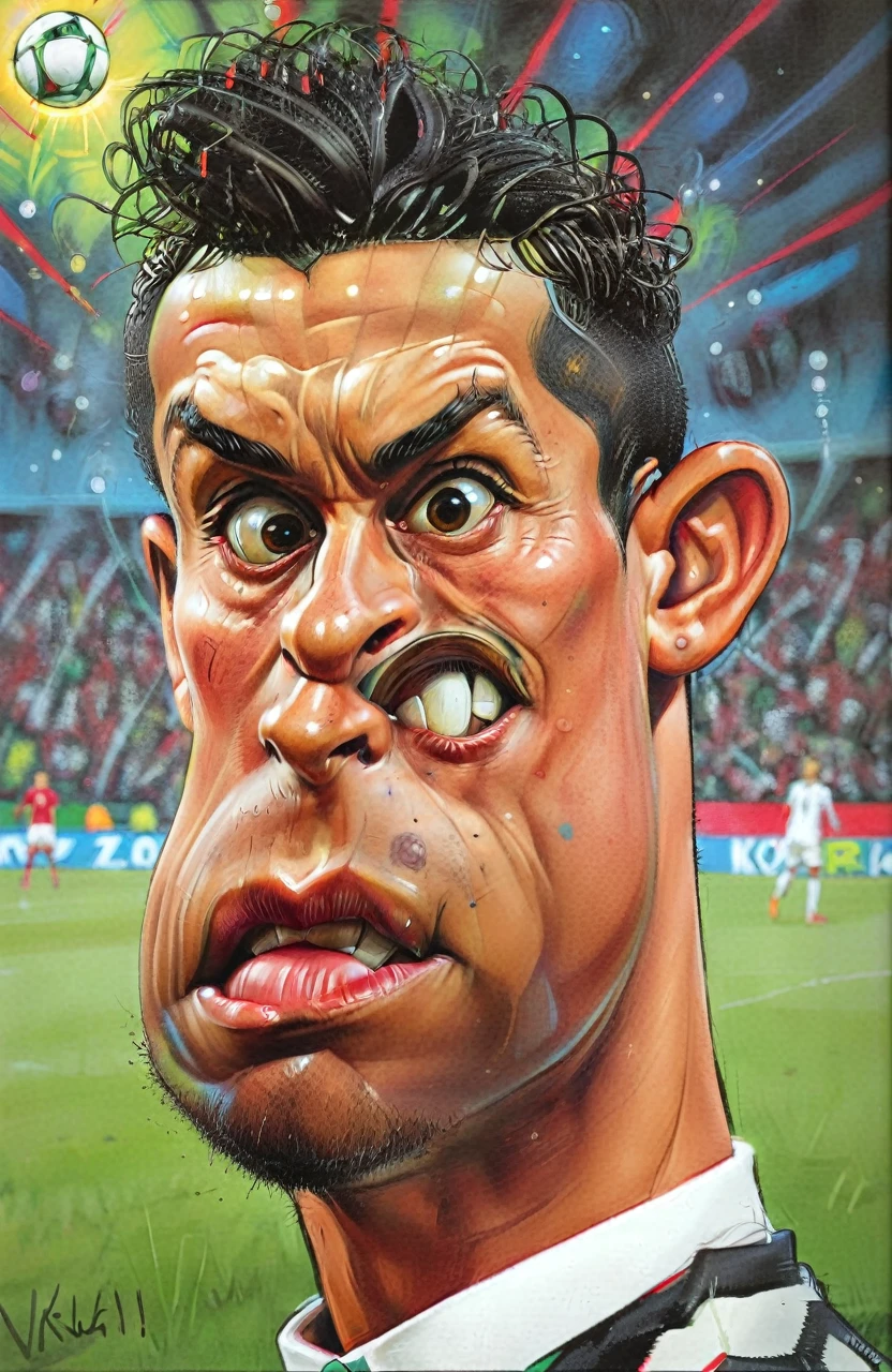 trippy kruger style, kru3ger_style caricature of Christiano Ronaldo