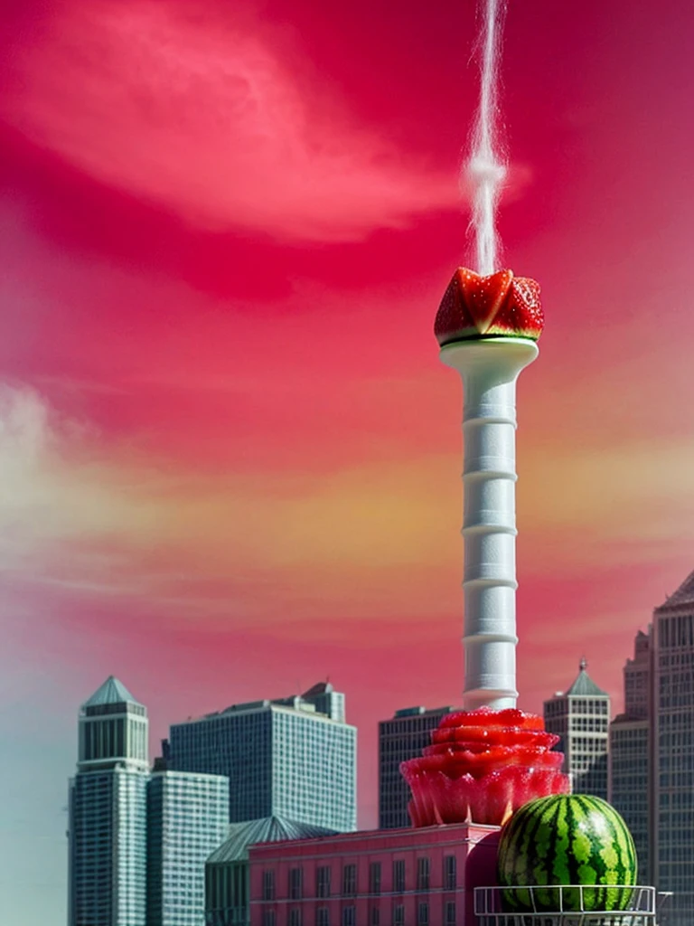 made of watermelon，strawberry，Smoothies，Ice wool，Master-level artistic creativity，beauty，Shock