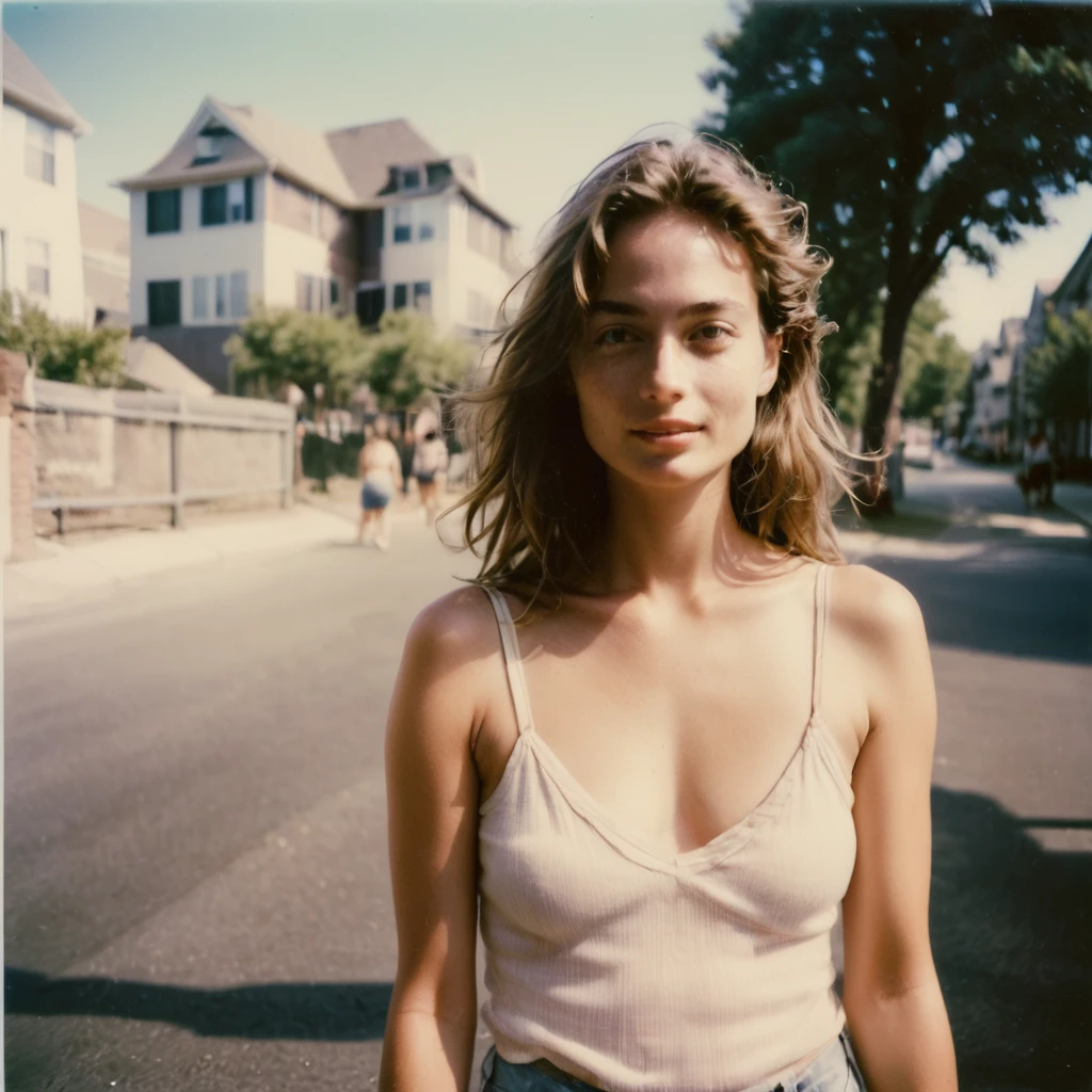 nkplr0, polaroid, 1girl, supermodel, summer,  dslr, soft lighting, high quality, film grain, Fujifilm XT3, 