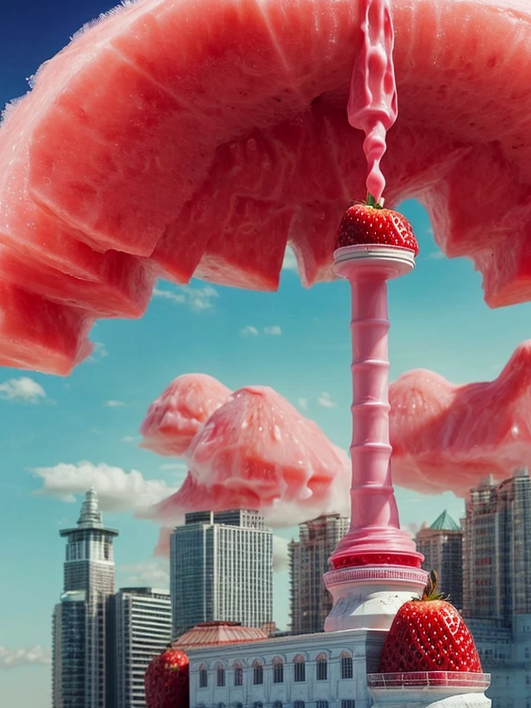 made of watermelon,strawberry,Smoothies,Ice wool,Master-level artistic creativity,beauty,