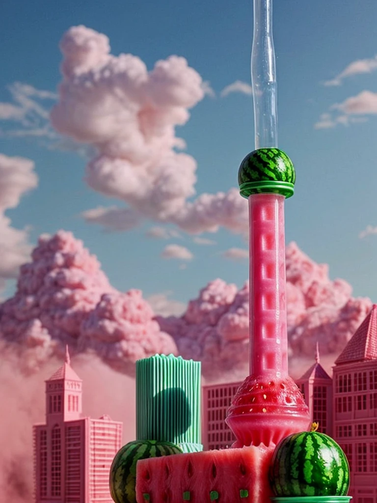 made of watermelon，strawberry，Smoothies，Ice wool，Master-level artistic creativity，beauty，