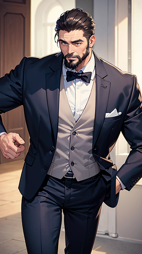 Muscular mature 40s man in suit and realistic beard