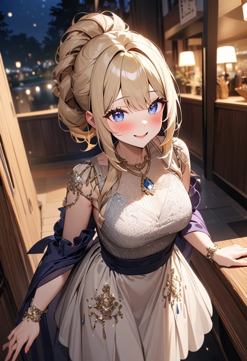 Realistic and detailed image of rabbit ears、Extraordinarily shiny, long, silky blonde hair、blue eyes、She has moon earrings and long eyelashes.、She has plump lips、 Large Breasts、Slim Waist、She is sleeping in bed、Starry Night、Completely naked、tits、One woman