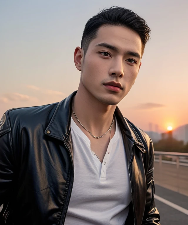 8k images, Shot with a high quality Fuji 45 camera., Pixels, best quality, Masterpiece:1.2), (realistic, photo-realistic: Southeast Asian men with round faces, Short mohawk hair, Open the aperture wide., professional lighting, Sony A7R4, 50 mm sitting lens. 2 Long-haired Southeast Asians with round faces, Warm light, black eyes,abdominal muscles, The body is beautiful and strong., (digital painting, HDR, high contrast), 3d, 8K, 45,000,000 pixcls,,
