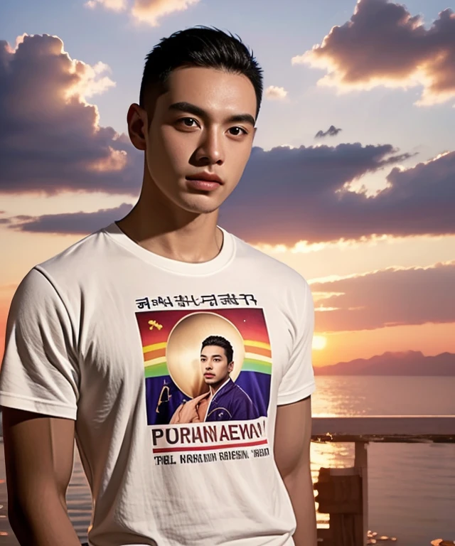 8k images, Shot with a high quality Fuji 45 camera., Pixels, best quality, Masterpiece:1.2), (realistic, photo-realistic: Southeast Asian men with round faces, Short mohawk hair, Open the aperture wide., professional lighting, Sony A7R4, 50 mm sitting lens. 2 Long-haired Southeast Asians with round faces, Warm light, black eyes,abdominal muscles, The body is beautiful and strong., (digital painting, HDR, high contrast), 3d, 8K, 45,000,000 pixcls,,