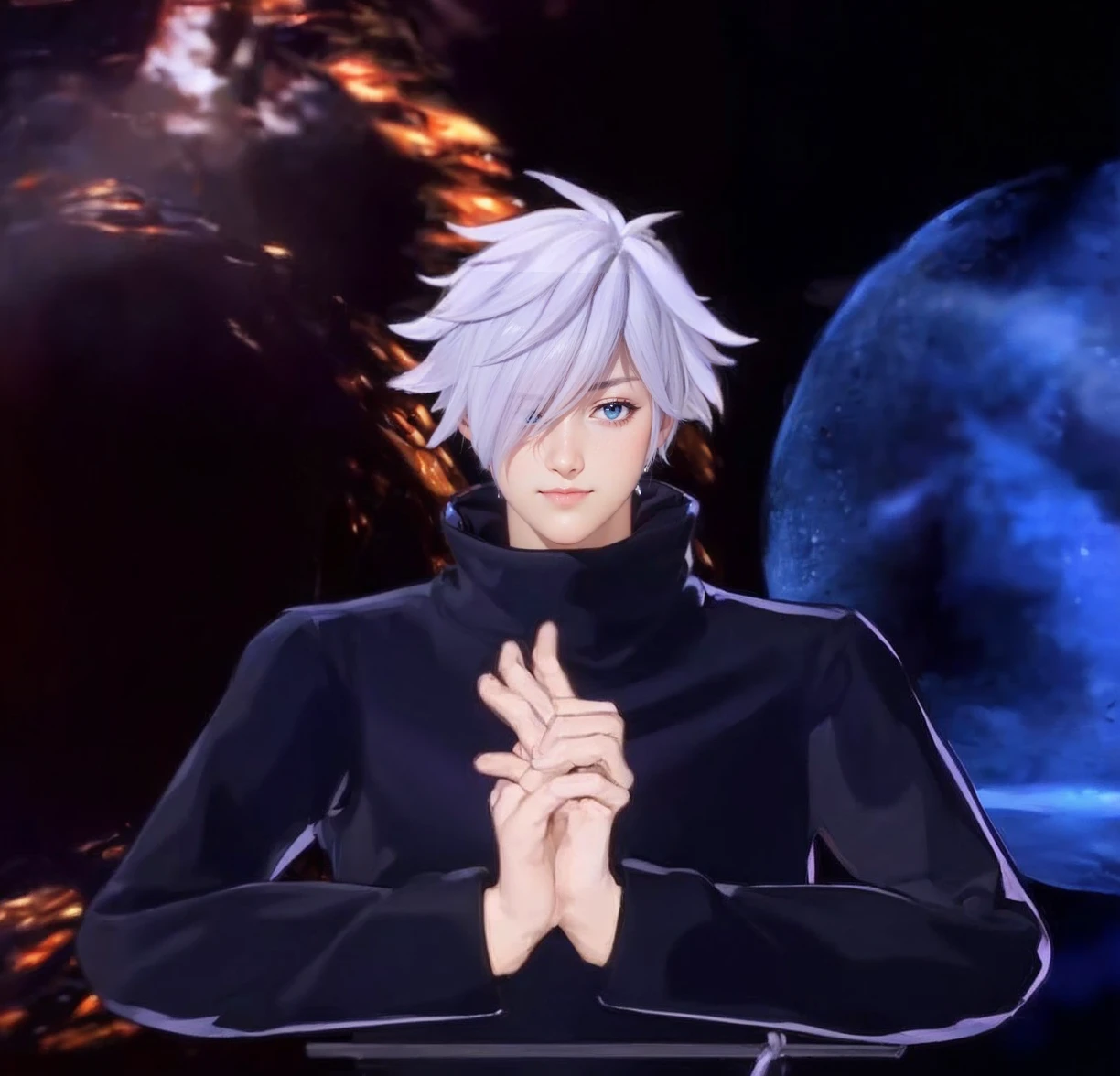 ((最high quality, 8K, masterpiece: 1.3, Ultra HD, high quality, 最high quality, High resolution, realism)) 、25 year old white man、platinum blonde、blue eyes、I'm setting my hair、smile、Slender but well-proportioned muscular body、Athlete-like body type、I don't want my head to disappear from the screen.、Wearing red nail polish、I have a peticure、Wearing accessories on your wrist、Fringe Dresses((fringe dress))I'm wearing、Upstyle your hair、