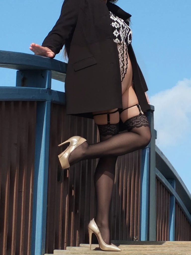 nude, stockings, lace garter, stilettos, photo