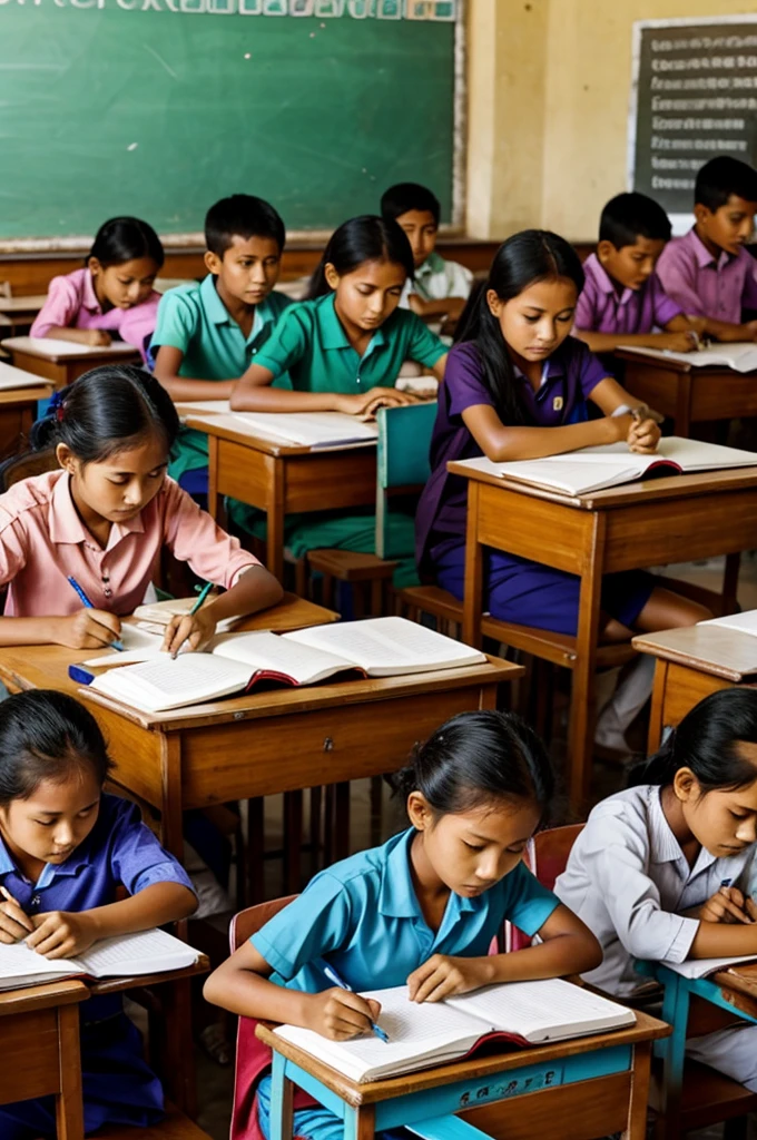 Myanmar students studying in the classroom