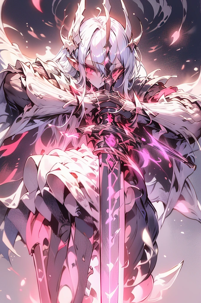 white gothic lolita angel of punishment, long white hair, purple eyes, 4 wings, (((((holding a long sword))))), mature, slim, tall, (best quality,4K,8K,mackerel,masterpiece:1.2),very detailed,(realistic,photorealistic,photo-realistic:1.37),intricate details,contrast lighting,cinematic lighting,dramatic shadows,surreal,occult,ethereal,dark fantasy,piercer