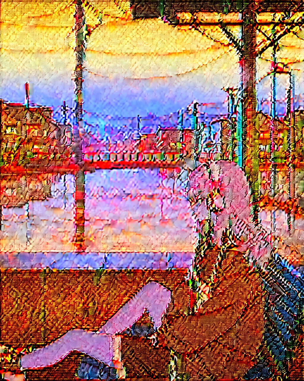 An anime-style illustration of a girl sitting on a bench in an urban setting. She has long, wavy light hair and wears headphones. She is dressed in a casual outfit with a loose-fitting coat over a dark shirt or dress. The background features a street with buildings and utility poles, drawn with clean, minimalistic lines and pastel colors. The overall color scheme is soft and light, giving the image a serene and relaxed atmosphere."