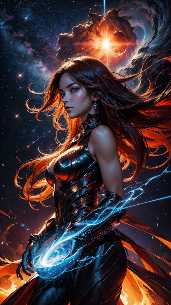 high contrast,  swirling light, (dark:1.2), deep shadow, darkness, realistic, closeup,

([Nina Dobrev|Adriana Lima]), 1girl, solo, red hair, sharp face, long hair, flowing hair, blue eyes, dynamic angle, full body, thicc,
magic circle, dark fantasy,

masterpiece, best quality, ultra-detailed, best shadow, BREAK,

[(colorful explosion psychedelic paint colors:1.2)::0.20],
thepit bimpo, sexy, glossy, armor,

hyper realistic, alive,
cinematic light, colorful, hyper detail, dramatic light, intricate details, pain splatter, depth of field, fire particles, broken glass, (sweltering:0.7),