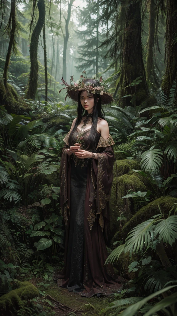woman in a mythical forest, of dead plants,work of art, face perfect, details Intricate, horror themed stopmotion, It used to be beautiful,An artistic photo,lesbian full body in high resolution, high quality of details