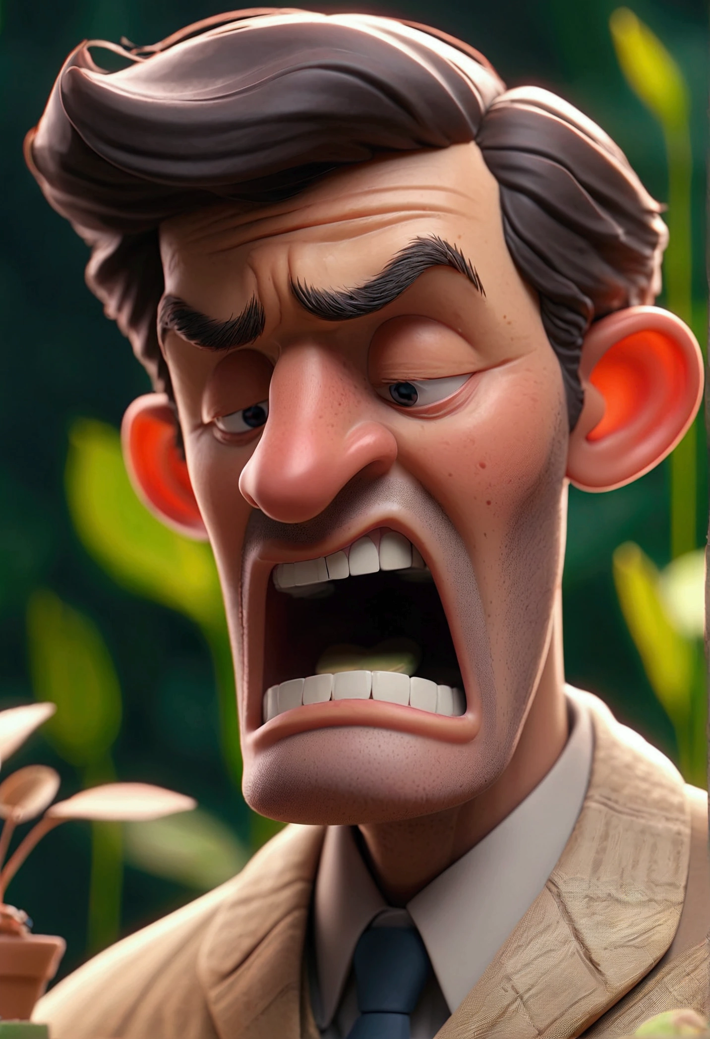 man with stressed face closed mouth... seed 734587315