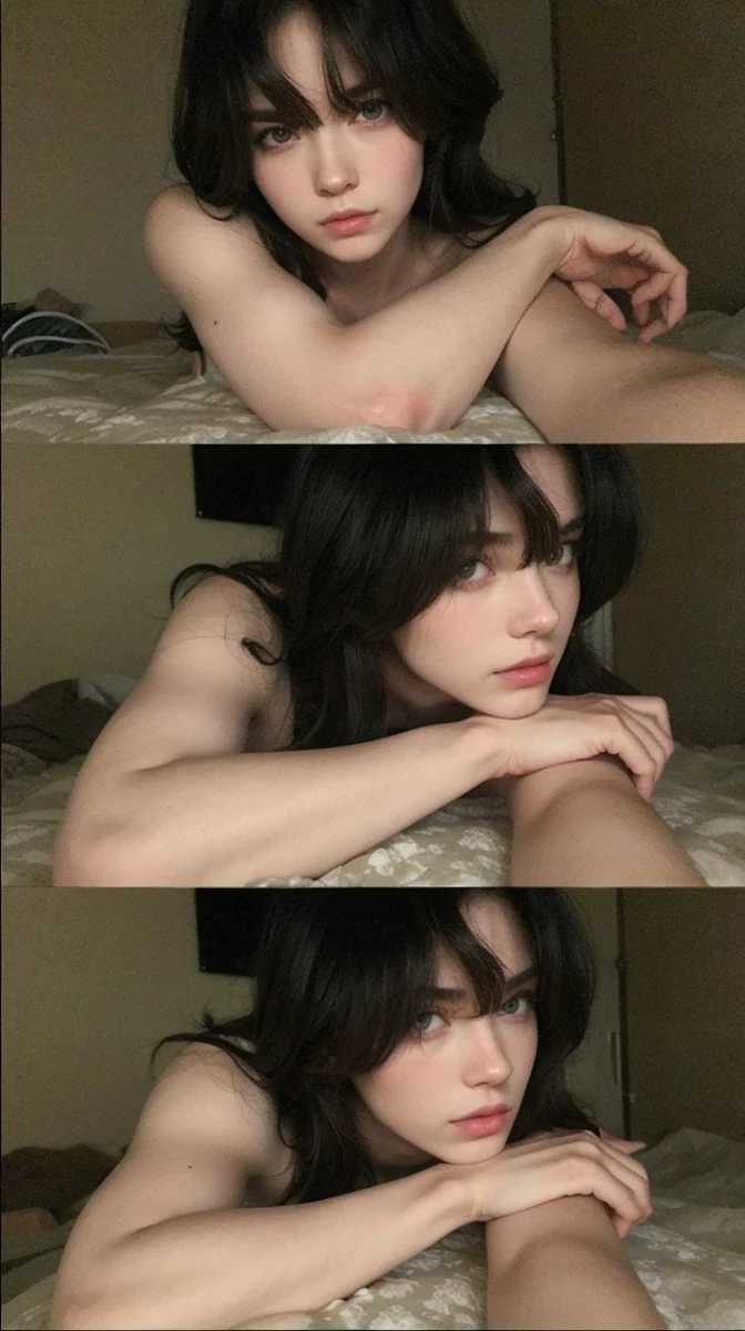 dark hair, eyes browns, skinny arms, Straight Nose