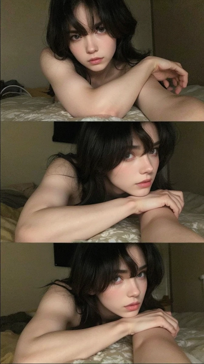 dark hair, eyes browns, skinny arms, Straight Nose