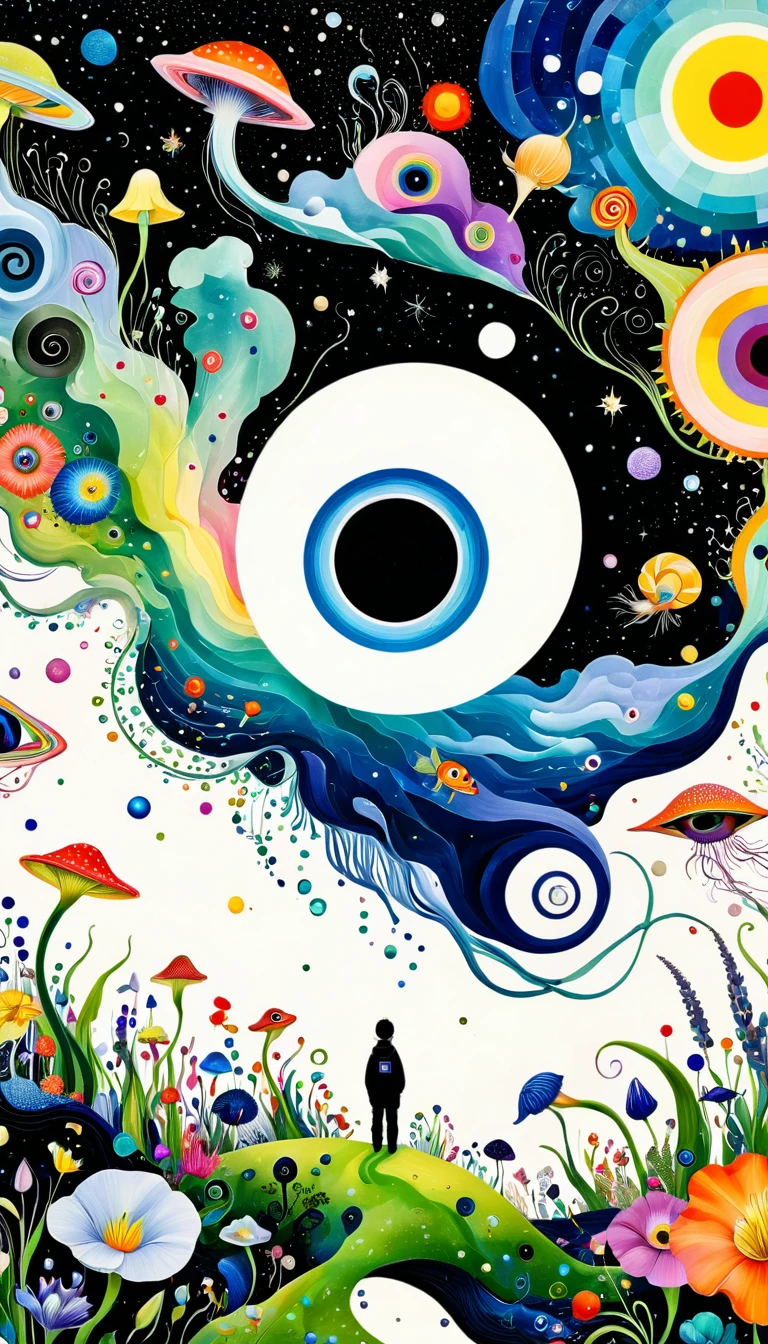 1snails小屋，Artists from the stars，Colorful black，A world of color，Dopamine，A cloud、snails、iris、fish、Tentacles、bird、Eye、diatom，Abstract mosaic painting，Describing the inner world of autistic people，Sense of space，White Space，interesting，Innocence，Psychedelic Art，Black overall