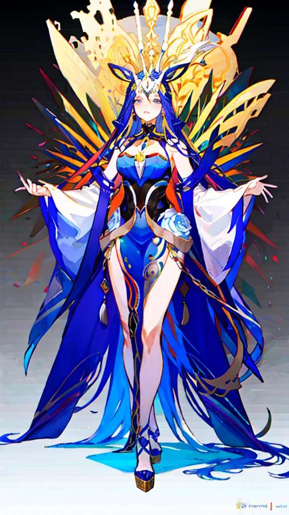 Design a full-body female character in a magnificent costume inspired by vicuñas.