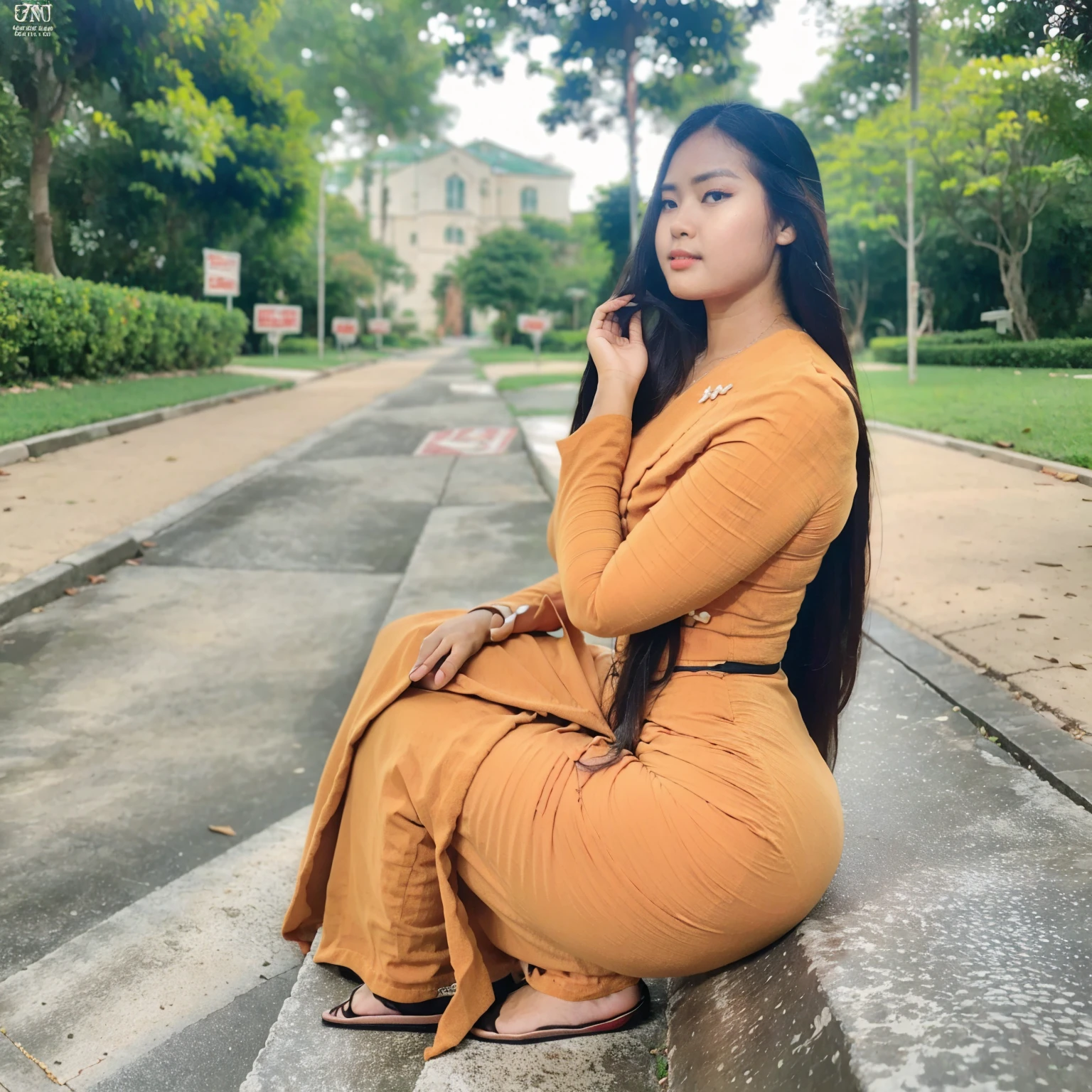 (masterpiece), (best quality), (ultra detailed),(disheveled hair),(illustration), (1girl), (pretty lady MoonLay), (Fashionable clothing), standing, full body shot ,looking at viewer, (interview), (simple background),beautiful detailed eyes, delicate beautiful face, best lighting, best shadowkorean, gorgeous lady,
attractive beautiful face, wearing myanmar outfit ,
standing
hand together in front,
standing near the street,
long black hair on shoulders,
sexy and seductive eyes,
high angle shot,
beautiful nose,
mdeium size breast and buttock,
hyperrealistic
, Sitting , Long Green skirt, Perfect Butt,Perfect ,Sitting ,Looking Back side ,