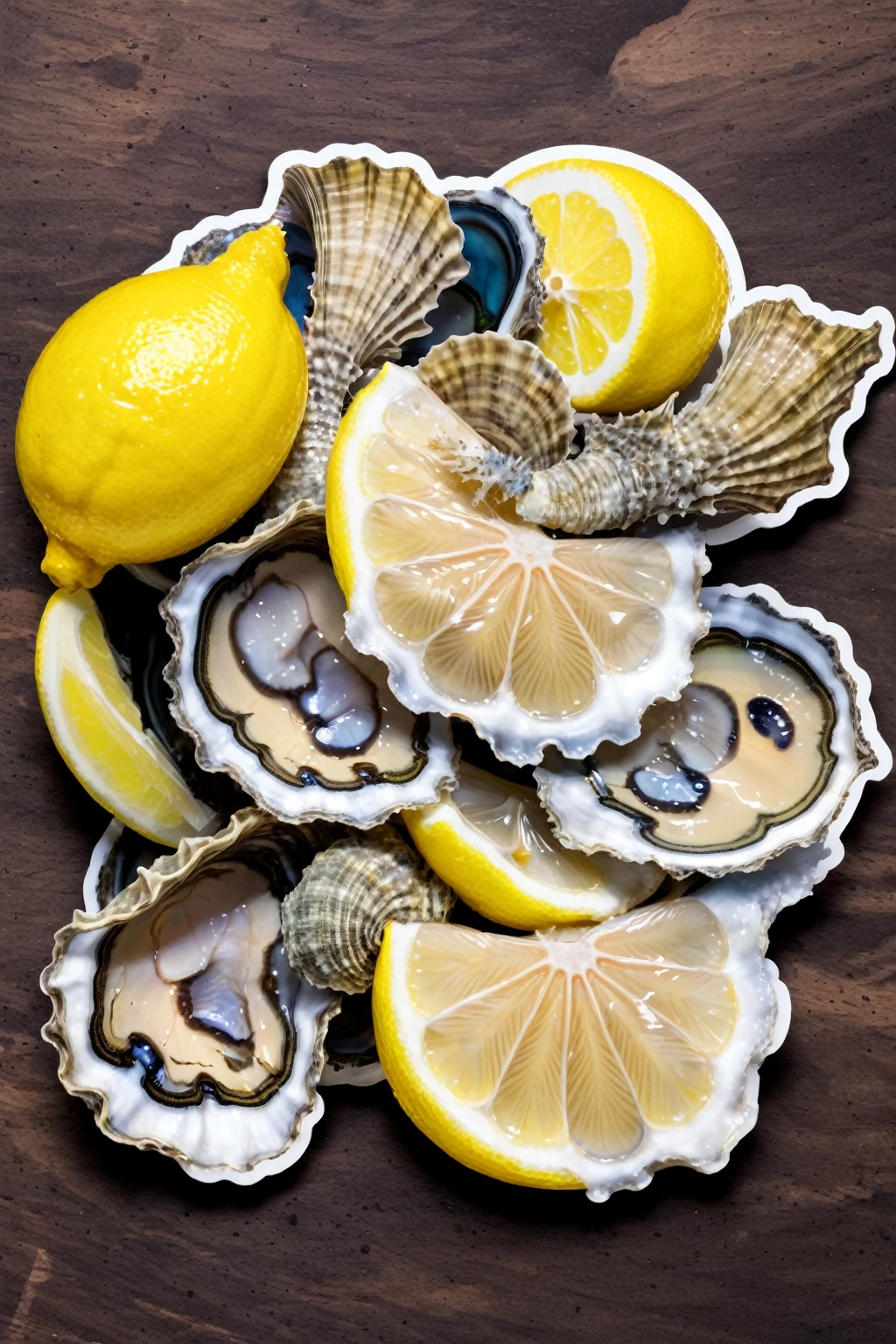 sliced lemon + Oysters + seahorse sticker