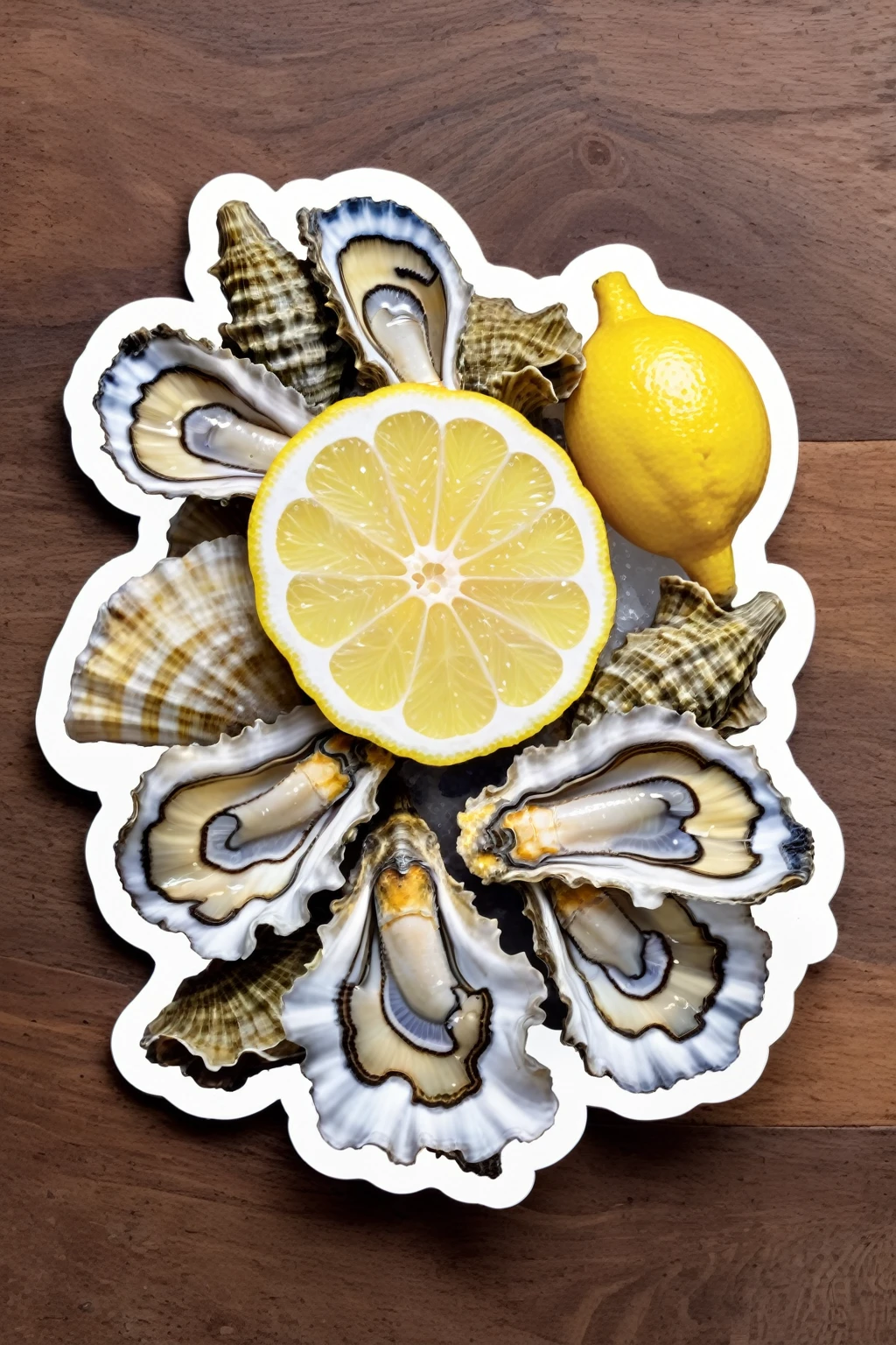 sliced lemon + Oysters + seahorse sticker