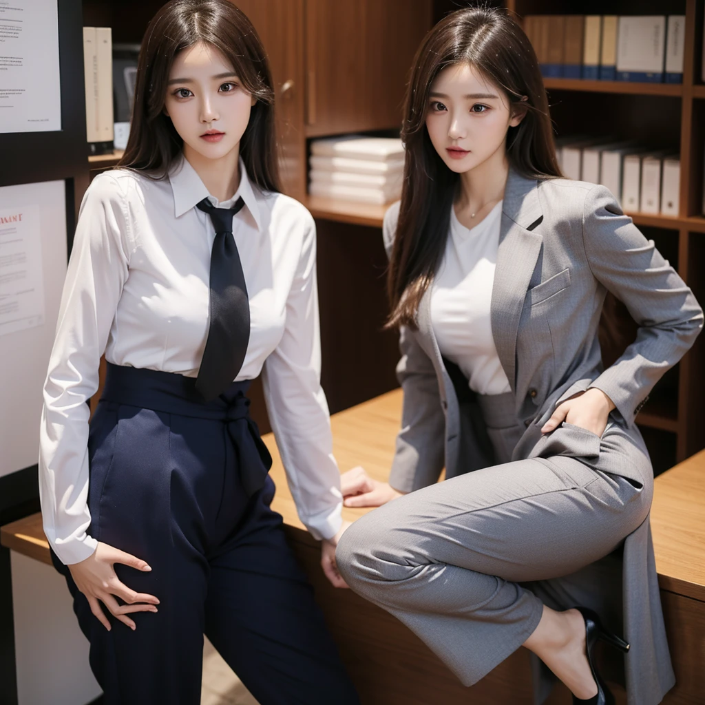 Beauty、BeautyOL、Detailed face、Realistic、beautiful girl、Beauty、Office Lady Uniform、beauty、Beautiful woman、Narrow waist、Handsome woman、Tight pants look、suit、Sexy pose、タイトなsuit