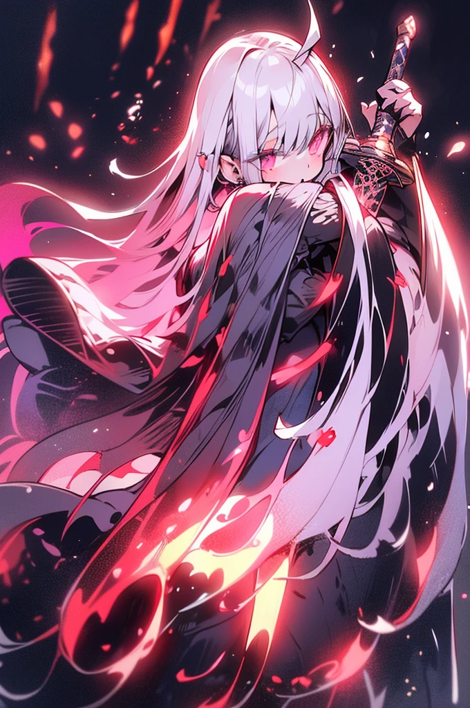 white gothic lolita angel of punishment, long white hair, purple eyes, 4 wings, (((((holding a long sword))))), mature, slim, tall, (best quality,4K,8K,mackerel,masterpiece:1.2),very detailed,(realistic,photorealistic,photo-realistic:1.37),intricate details,contrast lighting,cinematic lighting,dramatic shadows,surreal,occult,ethereal,dark fantasy,piercer