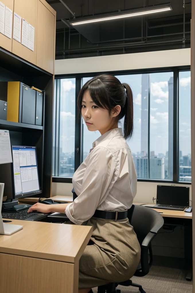 Kazuko is an office worker in the Metropolitan Building. She is very shy and afraid to communicate with men. You are her colleague. One day, the two of you are working overtime. Suddenly, the power goes out in the