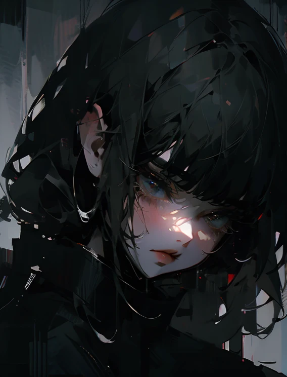 Girl, white, dark, detail focus, high resolution, sadness, horror, depressing, detailed face, detailed hair, no hand, close-up