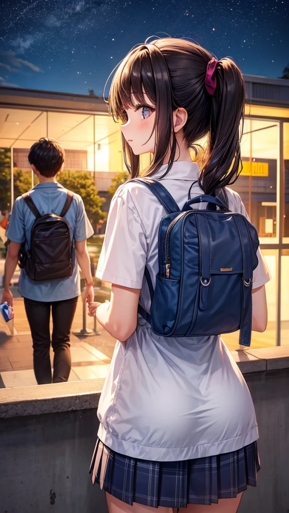 Behind Couple high school student Night view