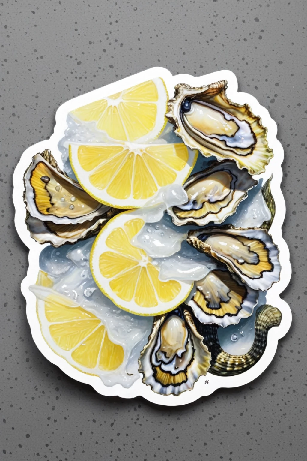 sliced lemon + Oysters + seahorse sticker