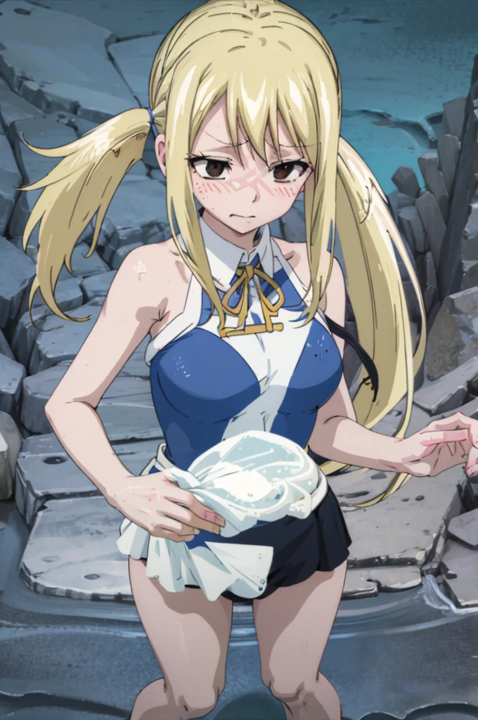 School Swimsuit,,Blushing、Pale brown eyes、Blonde、Side Ponytail、Medium Hair、、Head to toe full body、Blushing、Embarrassed look、Composition from the front、A view from slightly below、school swimwear、Acme Face、Random pose、, 、nsfw、Highest quality、1 girl、solo、Ocean、Sandy Beach、Sexy pose、Random pose、Blushing、Wet、Embarrassed、I can see half of my 、、One piece swimsuit、(Strap slip:1.3)、School Swimsuit