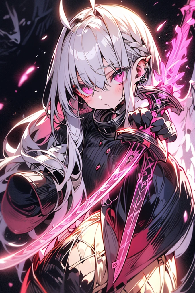 white gothic ta angel of punishment, long white hair, purple eyes, 4 wings, (((((holding a long sword))))), mature, slim, tall, (best quality,4K,8K,mackerel,masterpiece:1.2),very detailed,(realistic,photorealistic,photo-realistic:1.37),intricate details,contrast lighting,cinematic lighting,dramatic shadows,surreal,occult,ethereal,dark fantasy,piercer